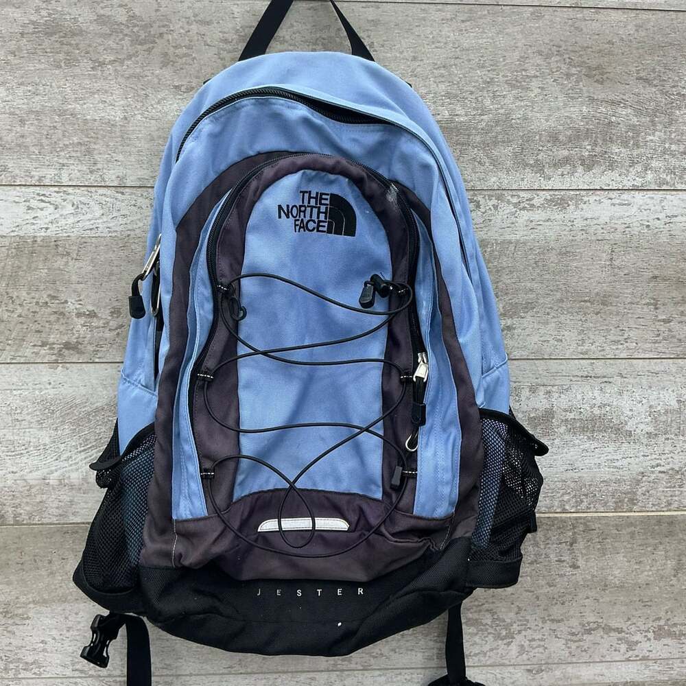 The North Face Jester Backpack Light Blue Dark Gray Hiking Daypack